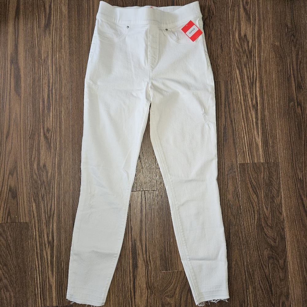NWT SPANX Distressed White Skinny Ankle Frayed Cuff Jeans S Small Summer Chic